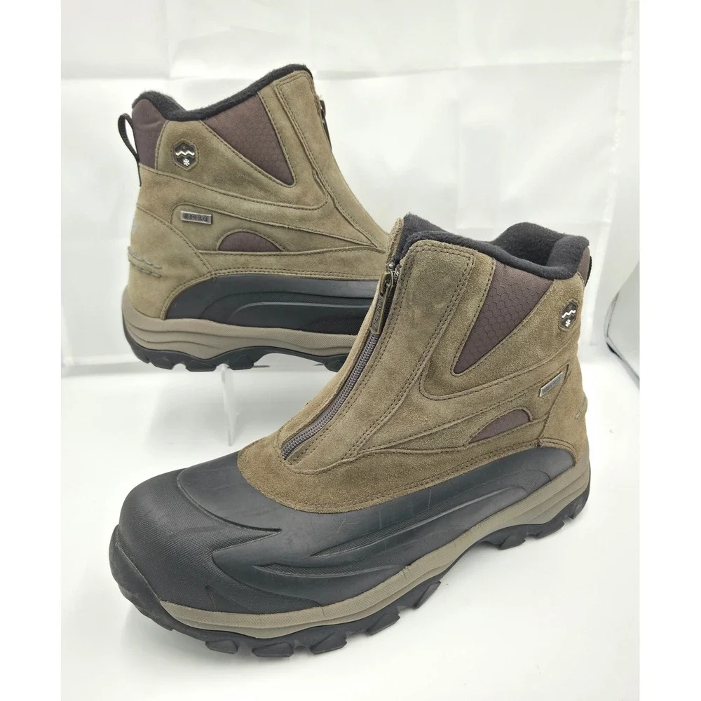 Khombu Mens Brown Waterproof Front Zip Winter Snow Duck Boots Size 13
